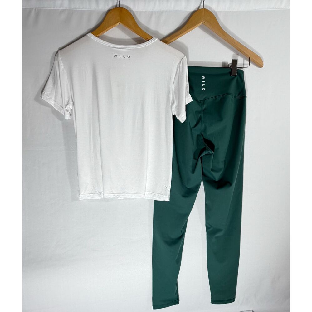 Wilo The Label Leggings & Baby Tee Set Teal White Small NWT 2 Piece Activewear